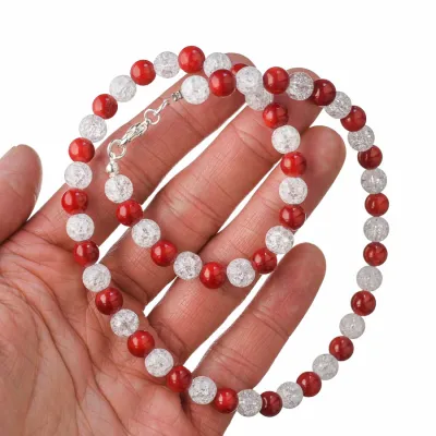 Guličkový náhrdelník - pukaný krištáľ, koral červený