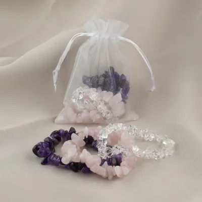 Sada hrubozrnných sekaných náramkov - krištáľ, ruženín, ametyst