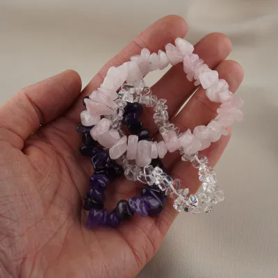 Sada hrubozrnných sekaných náramkov - krištáľ, ruženín, ametyst