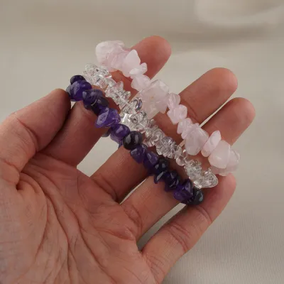 Sada hrubozrnných sekaných náramkov - krištáľ, ruženín, ametyst