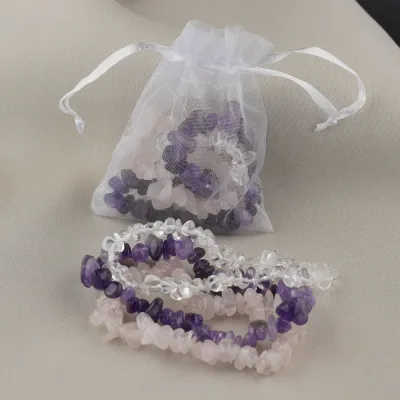 Sada sekaných náramkov - krištáľ, ruženín, ametyst