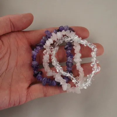 Sada sekaných náramkov - krištáľ, ruženín, ametyst