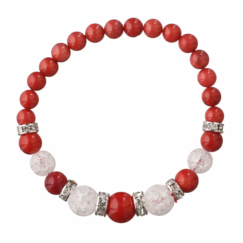 Guličkový náramok so zírkónmi - koral, pukaný krištáľ