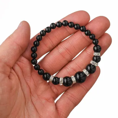 Guličkový náramok so zírkónmi - ónyx