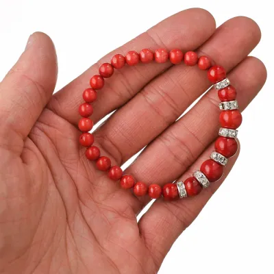 Guličkový náramok so zírkónmi - koral