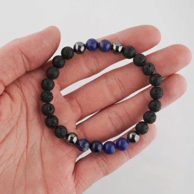 Pánsky náramok - lávový kameň, hematit, sodalit