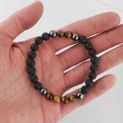 Pánsky náramok - lávový kameň, hematit, tigrie oko