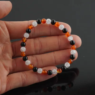Ónyx, karneol, krištáľ - guličkový náramok