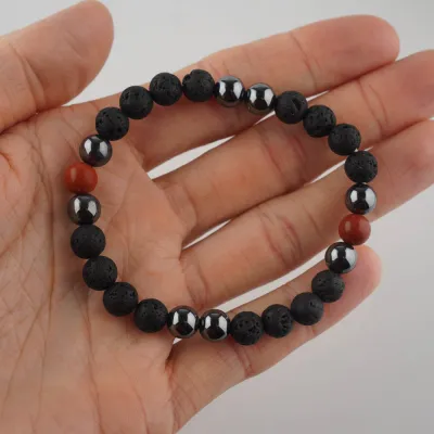 Pánsky náramok - lávový kameň, hematit, jaspis červený