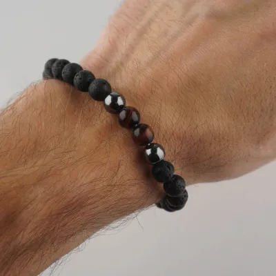 Pánsky náramok - lávový kameň, hematit, býčie oko