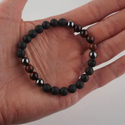 Pánsky náramok - lávový kameň, hematit, býčie oko