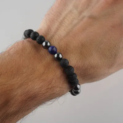 Pánsky náramok - lávový kameň, hematit, lapis lazuli