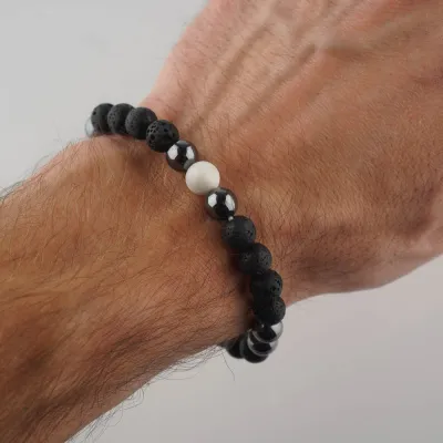 Pánsky náramok - lávový kameň, hematit, magnezit