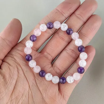 Guličkový náramok - Krištáľ, Ruženín, Ametyst